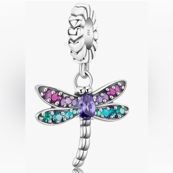 Pink purple dragonfly sterling silver fits all Pandora bracelets charm - Picture 1 of 3